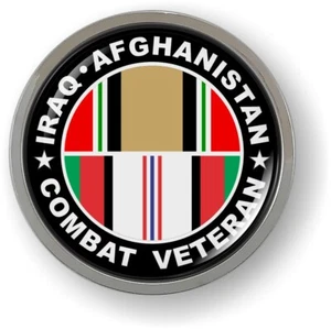 Emblem Car Sticker Badge Chrome ROUND Bezel - Iraq / Afghanistan Combat Veteran - Bild 1 von 16