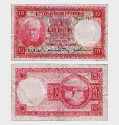 Iceland - 1928 - 10 Kronur - "F-"  #CO6012 - Image 1 of 4