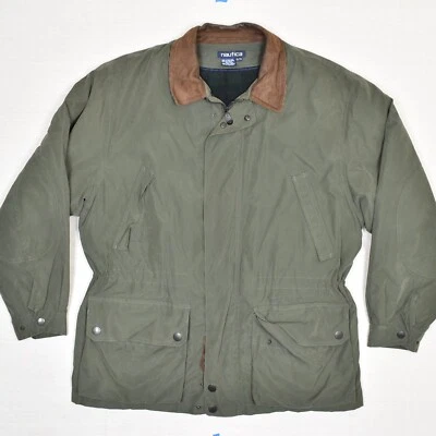 VTG Nautica Men Parka Jacket Solid Polyester Green Size XL Flannel Lined - Image 1 of 4