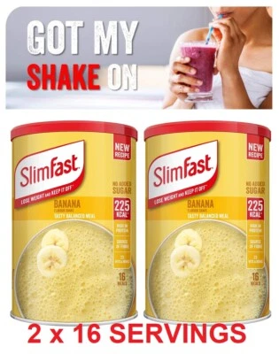 2 SlimFast Banana Meal Replacement Powder Shakes Diet Weight Loss Milkshake Mix - Image 1 of 4