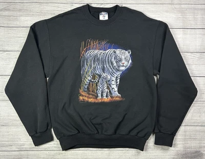 Moletom masculino vintage tigre branco médio preto gola redonda lã arte da selva - Imagem 1 de 4