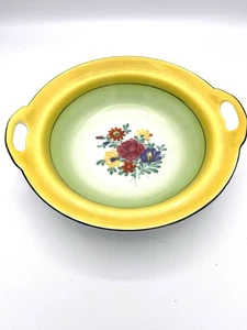 Vtg 1930's-40's Handled Floral Serving Bowl Made in Germany Bright Yellow Trim - Picture 1 of 22