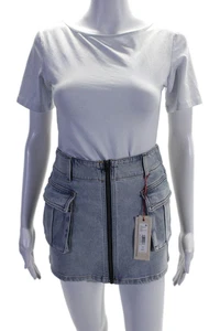 Alice + Olivia Womens Cotton Denim Front Zip Jean Mini Skirt Blue Size EUR 24 - Picture 1 of 6