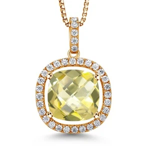 18K Yellow Gold Plated Silver Cushion Pendant Lemon Quartz Moissanite - Picture 1 of 6