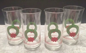  Vintage 4 JC PENNEY 1983 Weihnachtskranz Gläser Season’s Greetings mit Box - Bild 1 von 10