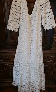 Vestido Gretchen Bordado Encaje Ojales Blanco Midi Largo 100% Algodón Talla XXL 16 - Imagen 1 de 12