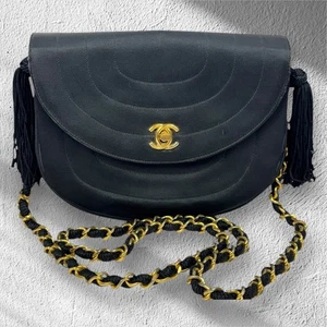 Chanel Black Satin Half Moon Clutch Crossbody Handbag - Picture 1 of 19