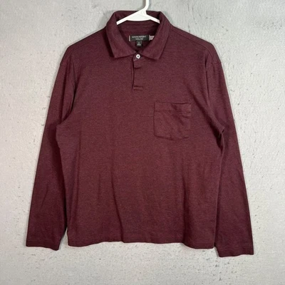 Banana Republic 男式小号长袖 Polo 口袋衬衫勃艮第棉 — 第 1/4 张图片