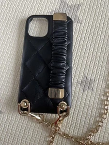 iPhone 12 Black Quilted Leather Case with Detachable Chain Stylish Cover - Photo 1 sur 2
