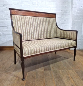 Antique inlaid mahogany Edwardian 2 seater bench - salon sofa settee - Picture 1 of 22