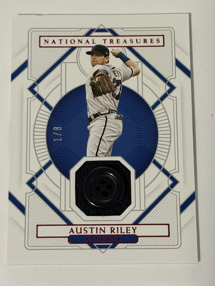 2021 Panini National Treasures Austin Riley /8 Jersey Button #86 Atlanta Braves - Image 1 of 3