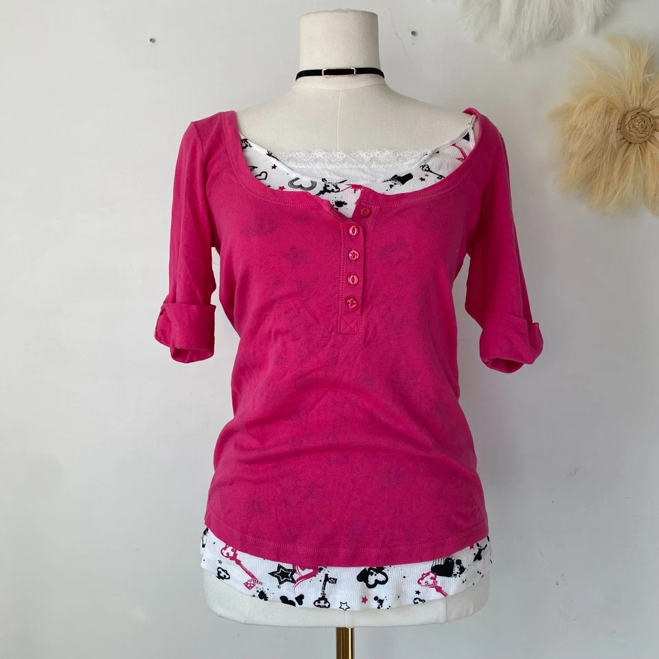Top Henley en capas vintage Energie para mujer Y2K talla L encaje grunge gótico preppy Foto 1 de 4
