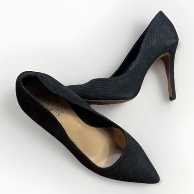 VINCE CAMUTO Black Textured Pumps Women’s 7.5 Black Faux Snake Skin Formal Point - Image 1 of 4