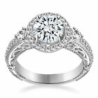 2 Ct Round Simulated Diamond Art Deco Style Engagement Ring 14K White Gold Over