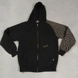 Volcom Hoodie Mens Medium Black Gray Quilt Lined Zip Up Sweatshirt Jumper Heavy - Picture 1 of 19