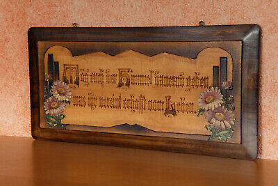 Altes Holzschild Antik Brandmalerei Spruchbild Sinnspruch Haussegen Jugendstil • 99.95€