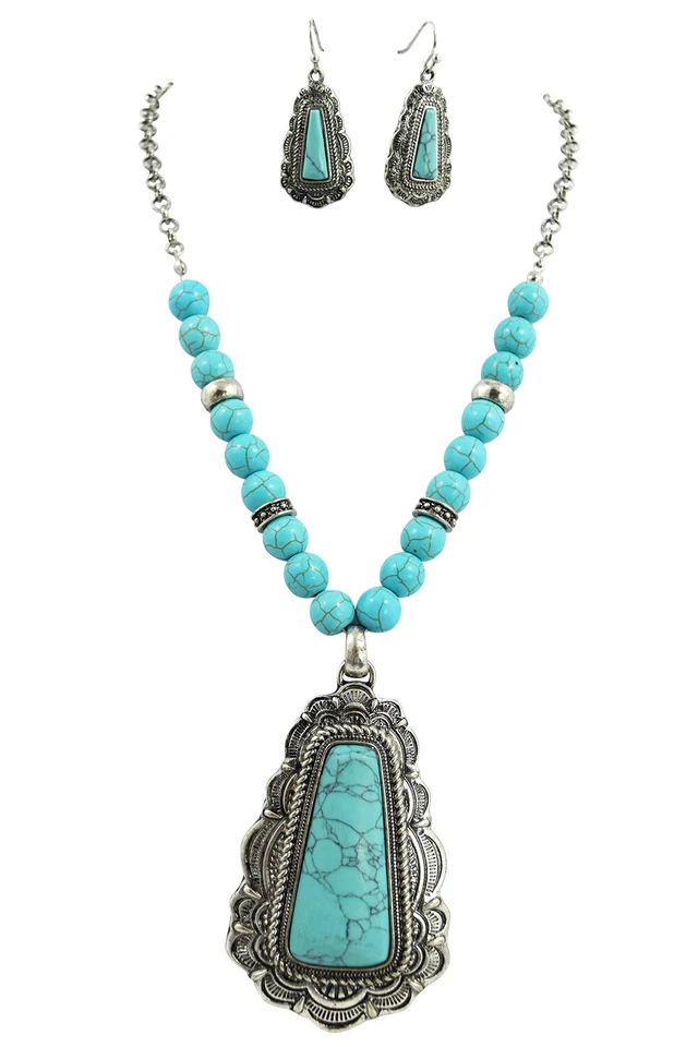 Ковбойский вестерн искусственная бирюза подвеска ожерелье и серьги комплект  - Изображение 1 из 1