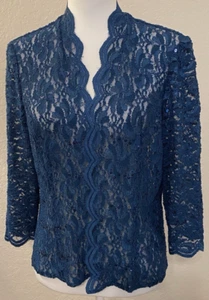 Alex Evenings Women's Lace Sequins Cardigan Size 12P Blue Open Front Party Event - Picture 1 of 7