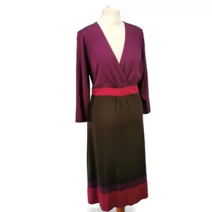 Boden Silk Mix Stretch Long Sleeve Purple Block Colour Dress UK 18L Long Tall - Picture 1 of 9