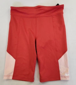 Nike Dri Fit Girls Kids XL Yoga Shorts Dry Orange Logo Wide Band High Waist NWT - Picture 1 of 11