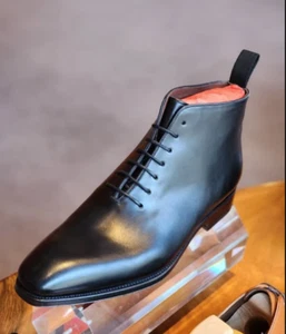 Handmade Men Black Leather Lace Up Ankle Chukka Business Boot, Dress Boot - Picture 1 of 3