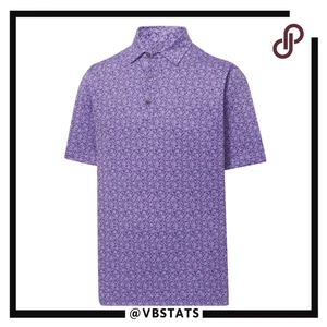 FJ FootJoy Men's Painted Floral Lisle Self Collar Golf Polo Shirt Violet XL - Picture 1 of 10