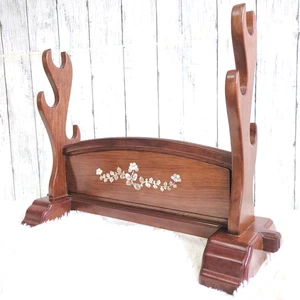 KATANA-KAKE Japanese Raden-Zaiku Wooden Sword Rack 3 Hooks H15.7×W19.7×D7.9in FS - Picture 1 of 6