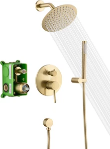 Brushed Gold Shower Faucet System with High Pressure 8 Inches Rain Shower Head a - Picture 1 of 12