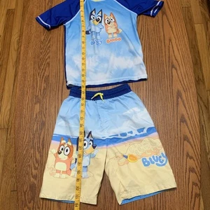 Bluey Boys Swim Trunks & Rash Guard Shirt Size 5/6 - Picture 1 of 6