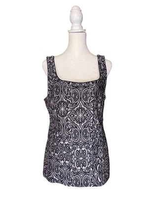 Camiseta sin mangas White House Black Market Paisley negra y plateada talla mediana Foto 1 de 4