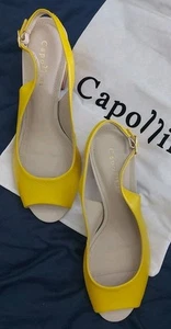 Capollini Carolina Yellow Slingback Shoes Size 40 Patent Heel + Cloth Bag New - Picture 1 of 13