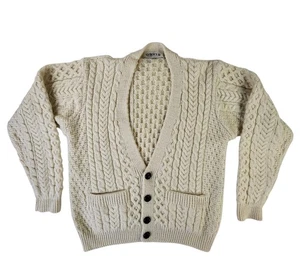 Orvis Aran Strick Fischer Cardigan Pullover Gr. M Creme Elfenbein Zopfmuster Wolle Vintage - Bild 1 von 18