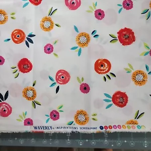 2 yds Waverly Inspirations Screen Print Modern Flowers on White - Picture 1 of 2