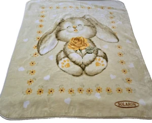RARE VTG Solaron Baby Blanket Toddler Thick Soft Plush Bunny Flowers Rose EASTER - Picture 1 of 13