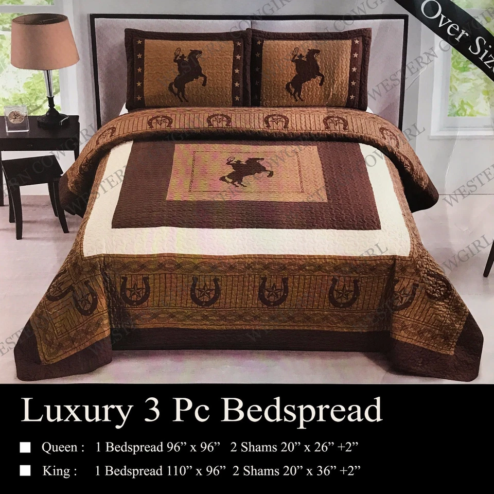 Juego de 3 fundas edredón colcha caballo vaquero Western Star Foto 1 de 1