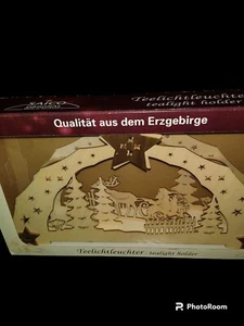 NEW Christmas Santa Scene Wood Tea Light Candle Holder Saico Erzgebirge Germany - Picture 1 of 3