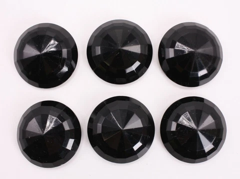 Set  6 Matching 1.5" Dress Coat Antique Vtg Large Black Glass Button Brass Shank Cover