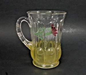 TAZA PINTADA A MANO FLOR ROSA AMARILLA MICHIGAN VIDRIO EE. UU. 4" - Imagen 1 de 4