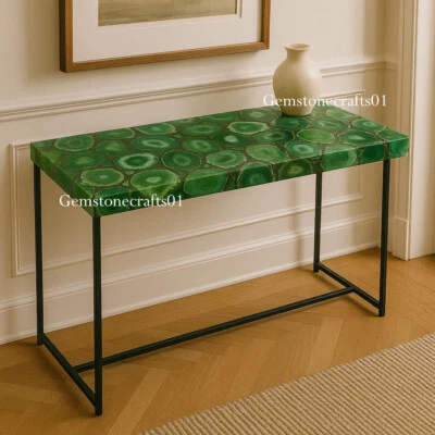 Unique Green Agate Geode Console Slab Top | Modern Agate Slab Top Hallway Decor - Image 1 of 4