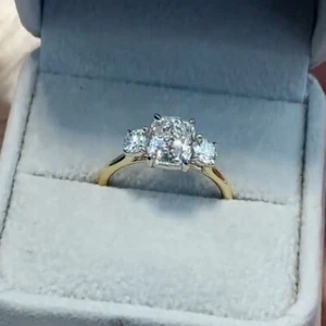 4.00 TCW Elongated Cushion Moissanite Engagement Ring 14k MultiTone Gold Plated - Picture 1 of 7