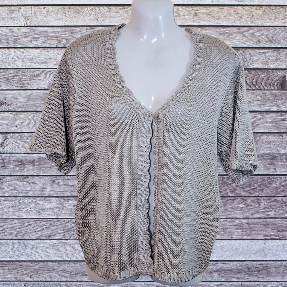 Cardigã feminino Sag Harbor grande suéter marrom malha manga curta botão único - Imagem 1 de 4