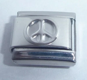 PEACE SIGN Italian Charm - 9mm Shiny Silver Symbol Love fits Classic Bracelets - Picture 1 of 5