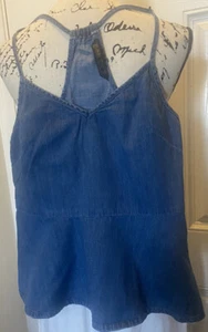 Zara Basic girls Blouse Z1975 Denim Tie Strap Linen - Picture 1 of 4