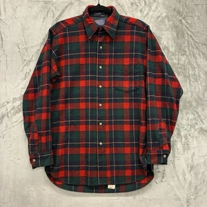 Pendleton Shirt Mens M L Red Tartan Plaid Field Wool Button Up Vintage READ - Picture 1 of 7