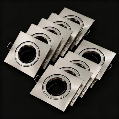 10 x Recessed Downlight Bulb Holder Square Nickel MR16 GU10 Adjustable Frame - Image 1 of 3