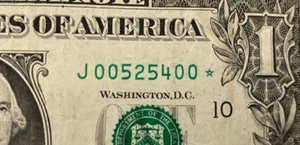 Fancy $1 Bookends Low Number Star Note J 00525400* - Picture 1 of 3