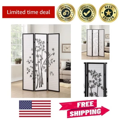 Stunning 3-Panel Black Shoji Screen with Bamboo Design for Privacy & Style - Image 1 of 4