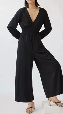 Macacão Anthropologie Hutch Feminino Tamanho M Perna Larga Decote V Preto - Imagem 1 de 4