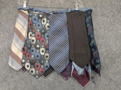 Upcycled Necktie Skirt Womens Large Denim Waist Patchwork Boho Handmade Festival - Image 1 of 4