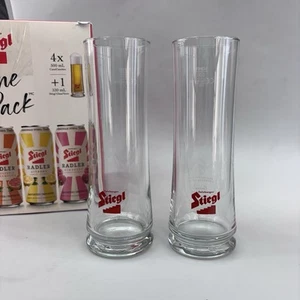 NEW PAIR Of Stiegl Beer Glasses .3l Heavy Base Red Logo Promo Advertising - Picture 1 of 8